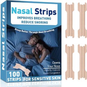 Nasal Strips for Snoring – 100 Count, Instant Improved Airflow, Extra Strength Anti-Snoring Solution, Reduces Nasal Congestion, Comfortable Fit for Men & Women