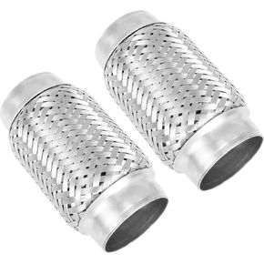 Exhaust Flex Pipe, 3" Double Braid Stainless Steel Flexible Pipe, Heavy Duty Exhaust Flexible Tube Overall Length 5.9"/150mm, 2PCS