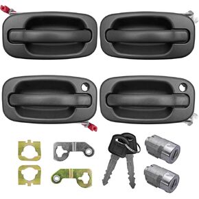 4Pcs Exterior Door Handles with Locks Fit for Chevy Silverado 1500 2500 3500 Classic Suburban Tahoe Avalanche GMC Sierra Yukon XL Cadillac Escalade ESV EXT 1999-2007, Replace 15034985 15034986