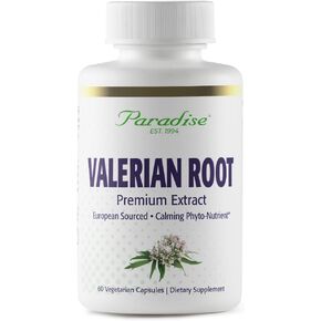 Paradise Herbs Valerian Root, European Sourced Active Whole Spectrum Extract, Vegan, Non-GMO, Gluten Free, 250 mg 60 Vegetarian Capsules
