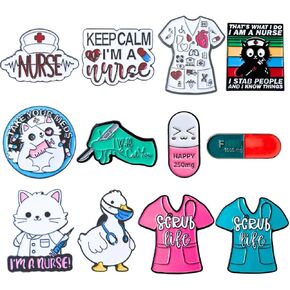 12PC Nurse Enamel Pin Label Badge Button Pins Medical Nursing for Nurses RN MA LPN CNA Healthcare Workers Phlebotomist Pharmacy Assistant Doctor Lab School Student Supplies Items Accessories Gifts