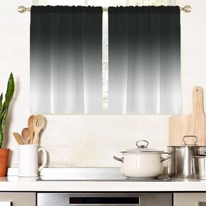 AAtter Black and Grey Window Curtains for Kitchen White Gray Ombre Mens Gothic Art Modern Small Short Home Living Room Bedroom Bathroom Drapes Treatment Tiers Fabric 1 Pair, 27.5" W x 39" L, Gradient