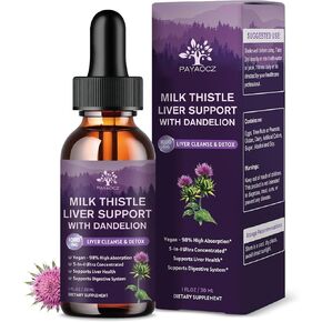(2 Pack) Milk Thistle Liquid Drops Silymarin 1000mg, Liver Supplement Detox & Cleanse with Dandelion & Artichoke, Milk Thistle Organic Extract for Support Repair Liver Health, Vegan, Non-GMO, 1 Fl Oz