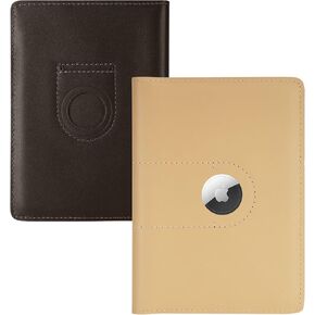 2 Pack Full Grain Leather AirTag Passport Holder Wallet Cover for Women and Men Travel, Passport Holder with AirTag Slot Passport Wallet, Travel Essentials Genuine Leather Passport Cover