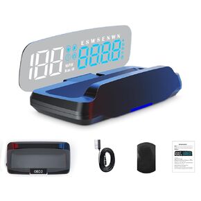 Moman Car HUD Digital Speedometer for Car Head Up Display KM/H MPH Compass Direction USB Cable Plug & Play Over Speed Alert for All Vehicle