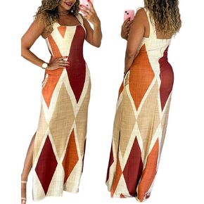 CHICME Women's Summer Maxi Dress Casual Thick Strap Square Neck Boho Sundress Split Vacation Dresses with Pockets in Kuwait