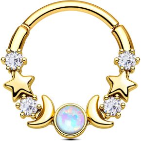 CM Crareesi Mania Moon Phase Septum Ring 16G Opal Septum Piercing Jewelry Star Daith Earrings 316L Stainless Steel Daith Piercing Hoop for Women