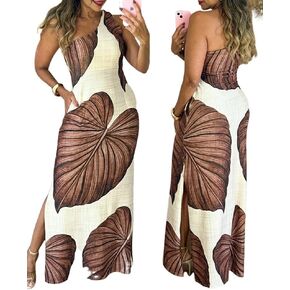 CHICME Women's Summer Maxi Dress Casual Thick Strap Square Neck Boho Sundress Split Vacation Dresses with Pockets