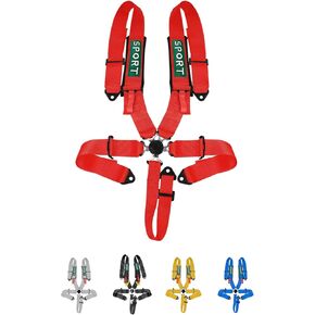 مقعد Bealt 5 Point Racing Harness SFI معتمد من وسادة الكتف الشاقة 3 بوصة 3 بوصة إصدار آلية قفل كام كام القفل تناسب سيارة السباقات GO-kart Car UTV ATV (أحمر)