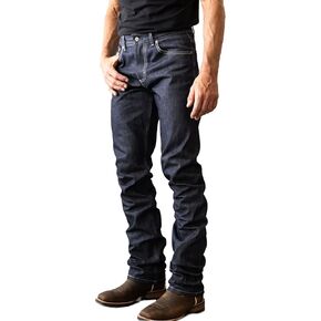 Kimes Ranch Men's Raw James Casual Western Cowboy Mid-Low Rise Straight Fit & Straight Boot Leg Blue Denim Jeans