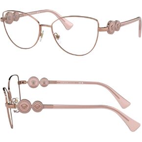 Versace VE1284 55mm Non-Polarized Glasses for Women - Rose Gold Cat Eye Metal Frame with Antique Rose Temples, Lightweight & Comfortable Eyeglasses for Prolonged use, eShades Eyewear Kit Included