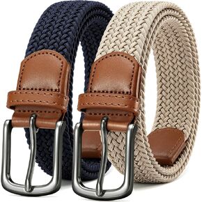 CHAOREN Mens Belt 2Pack - Mens Stretchable Braided Woven Golf Belt 1 3/8"- Elastic Canvas Fit Casual Jeans Pants