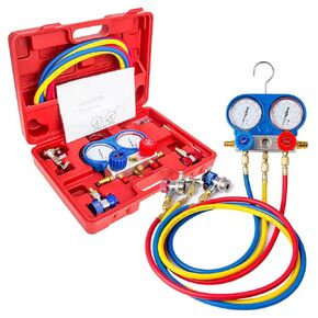 B4B BANG 4 BUCK Bang4buck Manifold Gauge Set, AC Manifold Gauge Set for R410a R22 R134a Refrigerant, 5 Feet with Case, 1/4 Inch Fittings (Red-Diagnostic Equipment with Case)