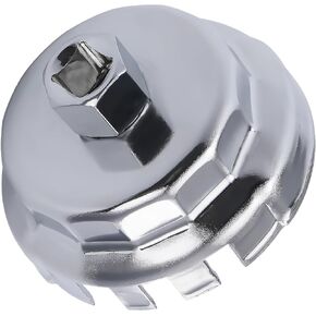 64mm 14 Flutes/4 Slots Oil Filter Cap Wrench Removal Tool Socket Compatible with Toyota, Lexus, and Scion Vehicles Equipped with 2.5L to 5.7L engines, Heavy-Duty Silver Alloy Steel