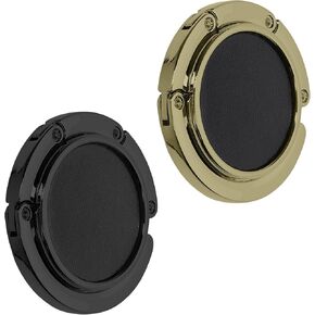 kwmobile Purse Hooks for Table - Set of 2 Zinc and Faux Leather Handbag Hook Foldable Bag Holder Purse Hangers for Tables - Gold/Black
