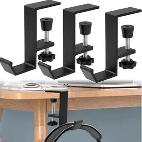 3pcs Clamp-On Under Desk Headphone Holder Students' Desk Hook Women's Bag Hook with Adjustable Arm Clamp Backpack Handbag and Purse Holder headphone stand Christmas Stocking Garland Hanger,Black