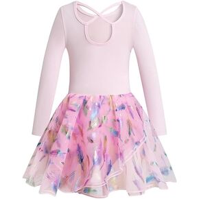 الأكمام الطويلة في Phineein Girls Long-Criss-Cross Back Dance Leotard مع قطع اللباس الظهر