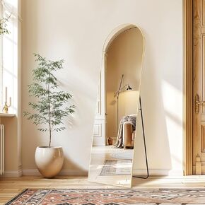 Arched Full Length Mirror, 59"x16" Body Wall Mirror With Shatter-Proof Glass, Tall Arch Aluminum Frame for Bedroom Cloakroom, Gold