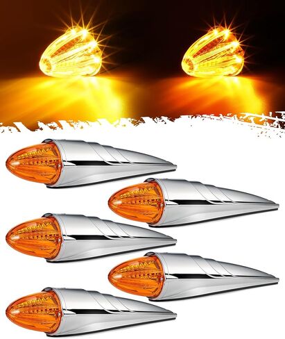 Partsam 5PCS Amber Torpedo Cab Marker, Chrome Roof Running Lights Assembly, LED High/Low-Brightness Mode Clearance Lights Compatible with International/Peterbilt/Freightliner/Mack in Kuwait