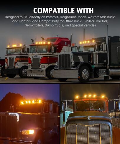 Partsam 5PCS Amber Torpedo Cab Marker, Chrome Roof Running Lights Assembly, LED High/Low-Brightness Mode Clearance Lights Compatible with International/Peterbilt/Freightliner/Mack in Kuwait