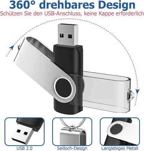20 حزمة محرك أقراص فلاش USB 2.0 بسعة 8 جيجابايت مع سلاسل مفاتيح، محركات أقراص USB دوارة للإبهام، محرك أقراص USB للكمبيوتر المحمول (أسود) in Kuwait
