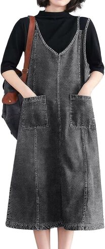Ebossy Women's Olcyveless v Neck Denim Compley Jumper Dress in Kuwait