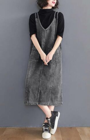 Ebossy Women's Olcyveless v Neck Denim Compley Jumper Dress in Kuwait