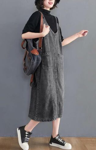 Ebossy Women's Olcyveless v Neck Denim Compley Jumper Dress in Kuwait