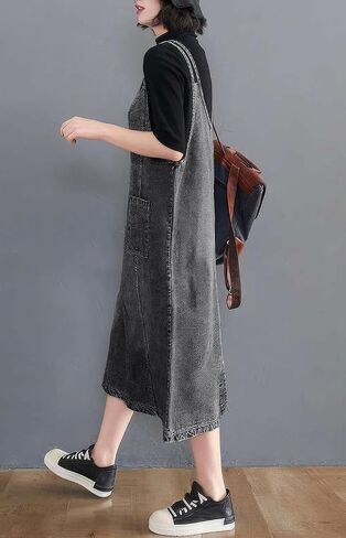 Ebossy Women's Olcyveless v Neck Denim Compley Jumper Dress in Kuwait