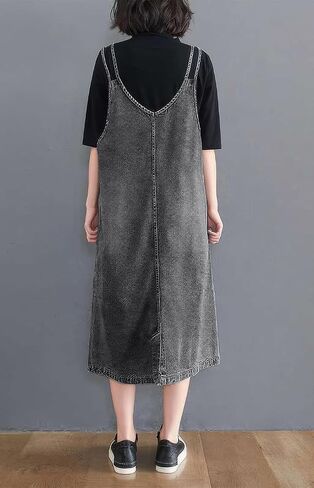 Ebossy Women's Olcyveless v Neck Denim Compley Jumper Dress in Kuwait