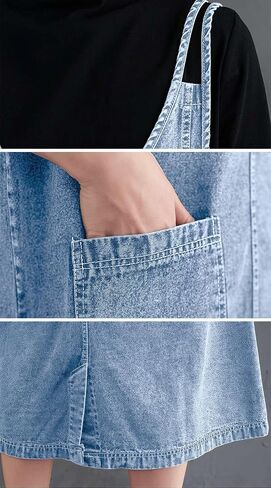 ebossy Women's Sleeveless V Neck Denim Overall Jumper Dress Casual Loose Double Spaghetti Straps Midi Jean Dress in Saudi Arabia