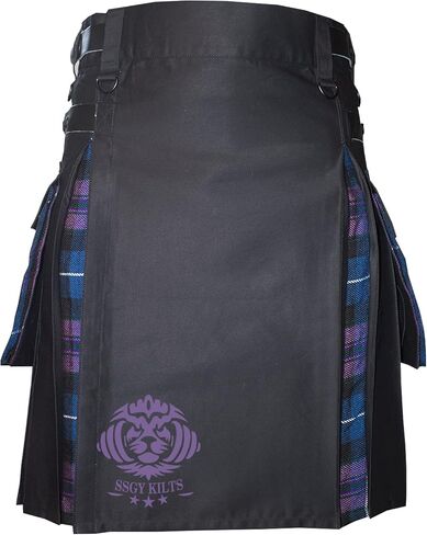 Modern Utility Kilts-Men's Scottish Hybrid Black Cotton & Acrylic Wool Tartan Utility Kilts with Leather Straps in Saudi Arabia