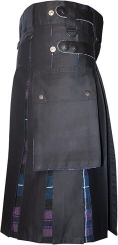 Modern Utility Kilts-Men's Scottish Hybrid Black Cotton & Acrylic Wool Tartan Utility Kilts with Leather Straps in Saudi Arabia