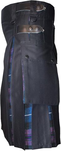 Modern Utility Kilts-Men's Scottish Hybrid Black Cotton & Acrylic Wool Tartan Utility Kilts with Leather Straps in Saudi Arabia