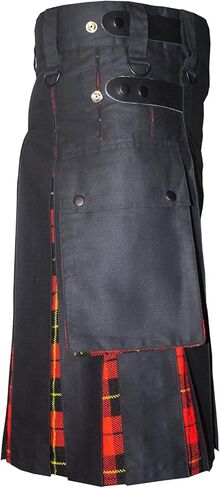 Modern Utility Kilts-Men's Scottish Hybrid Black Cotton & Acrylic Wool Tartan Utility Kilts with Leather Straps in Saudi Arabia