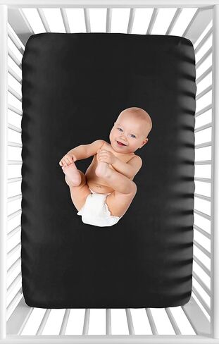 Fitted Crib Sheet for Paris Baby or Toddler Bedding by Sweet Jojo Designs - Black and White Stripe in Saudi Arabia