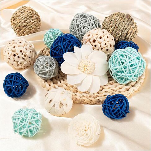 17pcs كرات زخرفية عتيقة لحشو Potpourri Bowl ، حشو وعاء للزخارف المركزية للمنزل ، كرات الخوص الراتان المنسوجة ، حشو الأجرام السماوية الراتان لزهرية العجين in Kuwait