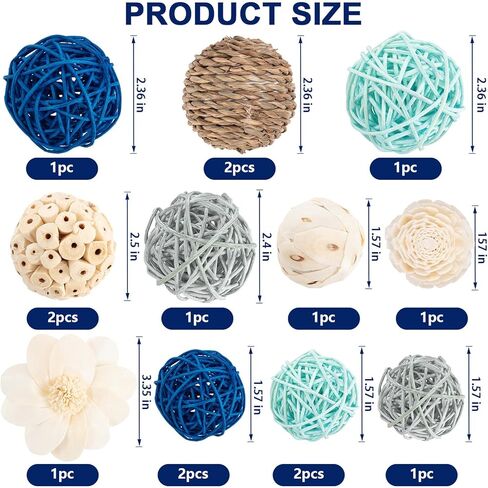 17pcs كرات زخرفية عتيقة لحشو Potpourri Bowl ، حشو وعاء للزخارف المركزية للمنزل ، كرات الخوص الراتان المنسوجة ، حشو الأجرام السماوية الراتان لزهرية العجين in Kuwait