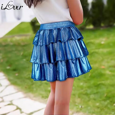 iLover Girls 3-Layers Ruffle Sparkle Skirt Shiny Dance Tutu Party Skirts in Kuwait