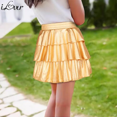 iLover Girls 3-Layers Ruffle Sparkle Skirt Shiny Dance Tutu Party Skirts in Kuwait