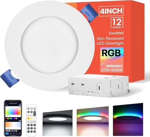 6 عبوات إضاءة RGB ذكية مجوفة 6 بوصة، إضاءة سفلية LED رفيعة جدًا بدون علبة، اتصال مباشر بتقنية البلوتوث واي فاي 2.4 جيجا هرتز، 2700 كيلو - 6500 كيلو، 12 وات، 1080 لومن، تعمل مع التطبيق/أليكسا/مساعد جوجل/سيري in Saudi Arabia