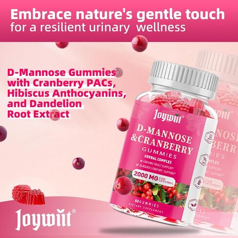 D-Mannose Gummies 2000mg with Cranberry 500mg & Hibiscus - D Mannose Supplements for Women - Liver, Bladder Flush & Urinary Tract Cleanse Health Supplement, 60 Counts in Saudi Arabia