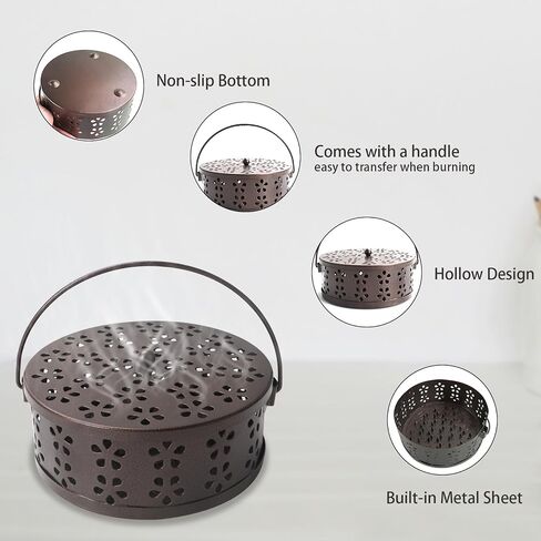 Incense Coil Holder, Retro Portable Iron Coil Incense Burner with Lid and Handle, Round Fireproof Incense Holder for Home Indoor Outdoor Hanging Camping Deck Patio (Bronze) in Kuwait