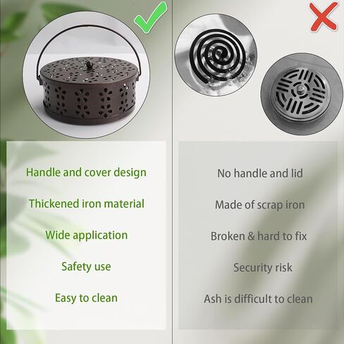 Incense Coil Holder, Retro Portable Iron Coil Incense Burner with Lid and Handle, Round Fireproof Incense Holder for Home Indoor Outdoor Hanging Camping Deck Patio (Bronze) in Kuwait