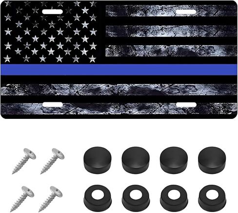 Vintage American Flag License Plate Frame, Personalise USA Flag Car Front License Plate Tag with 4 Screws, Aluminum Metal Rust-Proof Patriotic US Flag Vanity Tag Auto Plate Decor (Black & Red) in Saudi Arabia