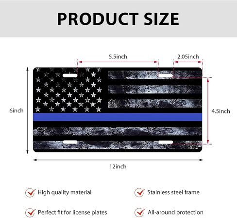 Vintage American Flag License Plate Frame, Personalise USA Flag Car Front License Plate Tag with 4 Screws, Aluminum Metal Rust-Proof Patriotic US Flag Vanity Tag Auto Plate Decor (Black & Red) in Saudi Arabia