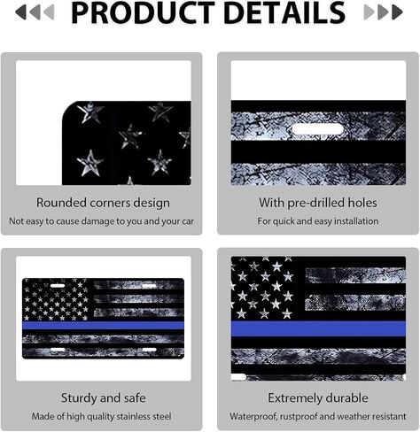 Vintage American Flag License Plate Frame, Personalise USA Flag Car Front License Plate Tag with 4 Screws, Aluminum Metal Rust-Proof Patriotic US Flag Vanity Tag Auto Plate Decor (Black & Red) in Saudi Arabia