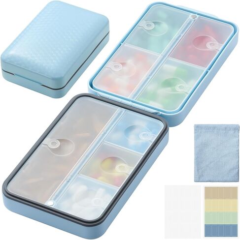 Travel Pill Organizer with Blank Labels, Weekly Pill Box, 8 Large Compartments Medicine Organizer, Moisture-Proof Pill Case for Vitamin, Medicine, Fish Oil/Supplements, in Kuwait