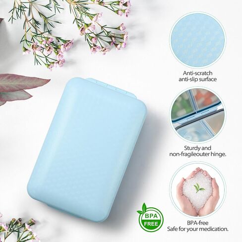 Travel Pill Organizer with Blank Labels, Weekly Pill Box, 8 Large Compartments Medicine Organizer, Moisture-Proof Pill Case for Vitamin, Medicine, Fish Oil/Supplements, in Kuwait