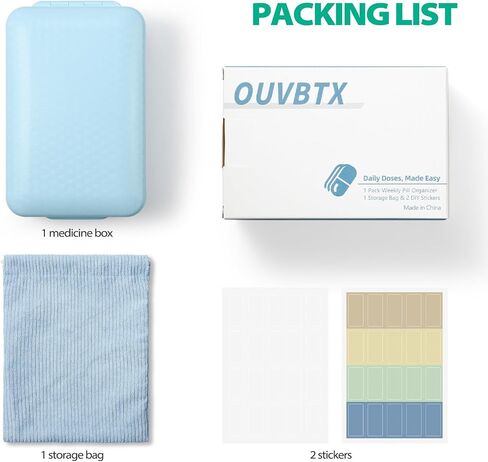 Travel Pill Organizer with Blank Labels, Weekly Pill Box, 8 Large Compartments Medicine Organizer, Moisture-Proof Pill Case for Vitamin, Medicine, Fish Oil/Supplements, in Kuwait